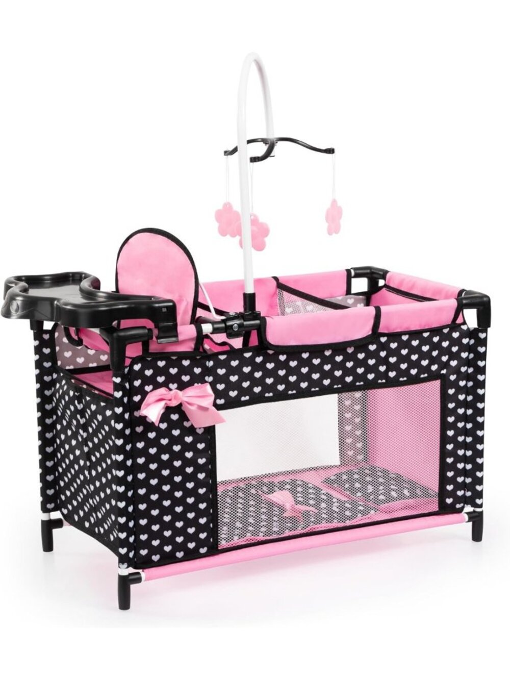 Adorable Baby Doll Furniture Set - Bed, Highchair & Hangers in Black/Pink